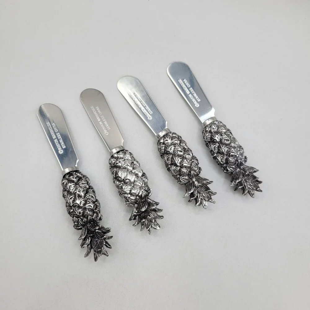 Boston Warehouse Pineapple Stainless Steel Butter Knives Spreaders Set Of 4